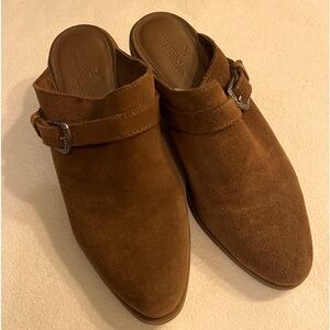 Suede western mules slides, buckles size 7